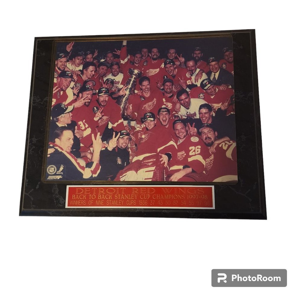 Vintage Detroit Red Wings Plaque Win Stanley Cups NFL Hockey Picture 13x10 Team